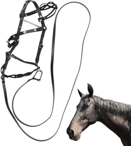 Generisch Cabestro para caballo, cabestro de diamante de piel, piel sintética con punto de guía, cabestro sin ataduras con hebilla de metal, cabestro de piel noble, cabestro de establo, cabestro de