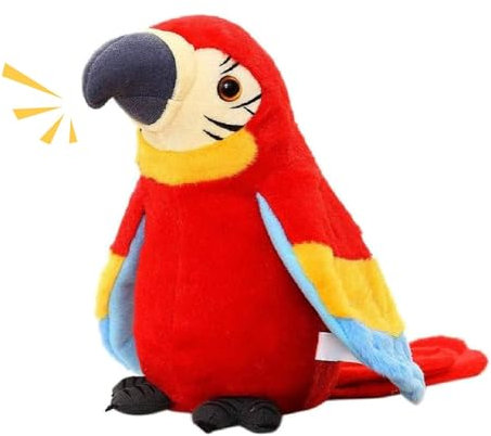 Lusacy Loro de peluche parlante,Pájaro de peluche parlante de loro, juguete parlante, juguete de peluche de pájaro loro con función de reproducción de grabación (rojo)