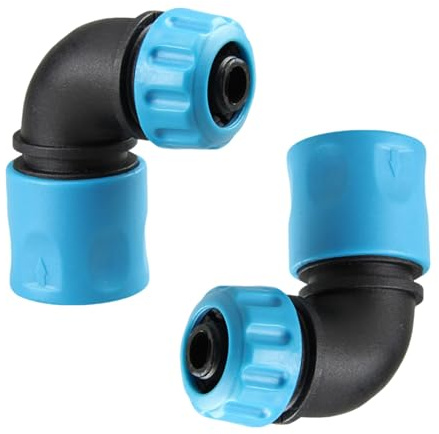 YCICHE 2 Stück ABS 1/2 Zoll Schlauchkrümmer, Schnellkupplung 90 ° Bogen, Gartenschlauch Schnellkupplung Winkeladapter, für Familie Garten Bewässerung Autowäsche Schlauchanschluss (Blau)