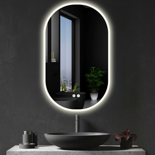 Apjeoy Oval LED Badspiegel 45 x 75 cm Wandspiegel Antibeschlage und Beleuchtung Badezimmerspiegel Touch-Schalter Lichtspiegel Warmweiß/Kaltweiß/Neutral 3000-6500K AJ49S