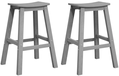vidaXL Bar Stool 2 pcs Light Grey 52 x 43 x 73.5cm HDPE, Modern Bar Stool for Outdoor, Garden and Terrace, Rectangular Minimalist Design, Durable Patio Seating Set, Casual Furniture