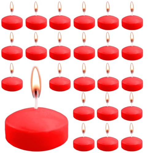 ZITUZY 24 Stück Rot Schwimmkerzen, 5cm UnparfümierteSchwimmkerzen, für Hochzeitspool, Valentinstagbadewanne, Abendessen, Weihnachtsdekoration (Rot)