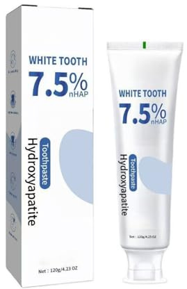 Hydroxylapatit Zahnpasta, 120g Whitening Zahnpasta, Hydroxyapatite Zahncreme, Tiefenreinigungs-Pflegezahnpasta, Frisch Atem Zahnpasta, Fleckenentfernung für Zähnen (White, 17cm)