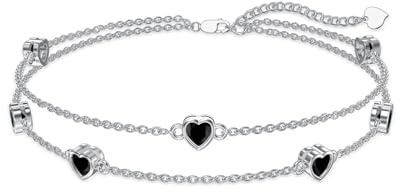 Flpruy Weihnachten Geschenk Herz Geburtsstein Armbänder Fußkettchen für Frauen Silber 925 Damen Verstellbar Fußkettchen Geburtstag für Mama Mädchen Ihr
