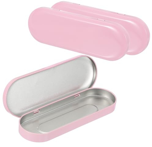sourcing map 3pcs Metal Hinged Tins Box, 6.9x2.4x0.7 Inch Rectangular Empty Tin Box Portable Pencil Containers for Pen Makeup Brushes Home Organizers, Pink