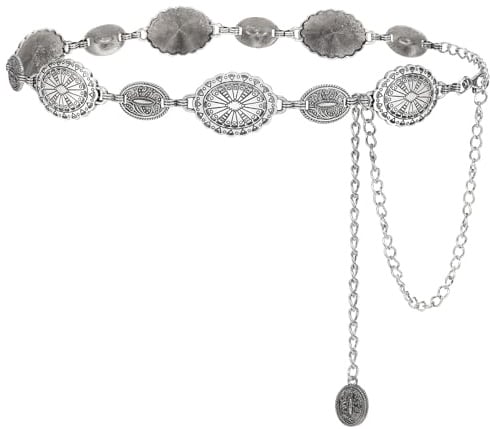 RIXERKOC Western Metall ketten Gürtel für Damen Boho Concho Gürtel Cowgirl Verstellbare Taillenkette für Jeans Kleider Country Konzert Outfit