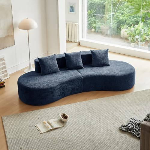 Bladez Modernes Curved 3-Sitzer Sofa aus Samt Chenille, Ecksofa Modular Sofa mit tiefer Sitzfläche, Gepolstertes Schnittcouchen stilvolle Couch für Wohnzimmer und Apartment, einfache Montage (B-Blau)
