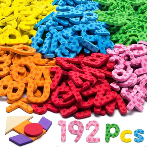 192 Pcs Magnetic Letters Numbers Foam Set mit 9 Farben | Pattern Blocks & Symbolen, Alphabet Kühlschrank-Spielzeug, Lernspiel für Buchstabieren