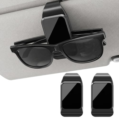 Nivofu Porta Occhiali Auto Universale in Pelle, Clip Occhiali da Sole | Universali per Aletta Parasole, Pratico Gadget Macchina per Organizzare Occhiali, Carte e Porta Telepass per Auto, Nero
