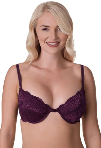 Camille Womens Aubergine Floral Lace Padded Underwired Bra 40C Purple