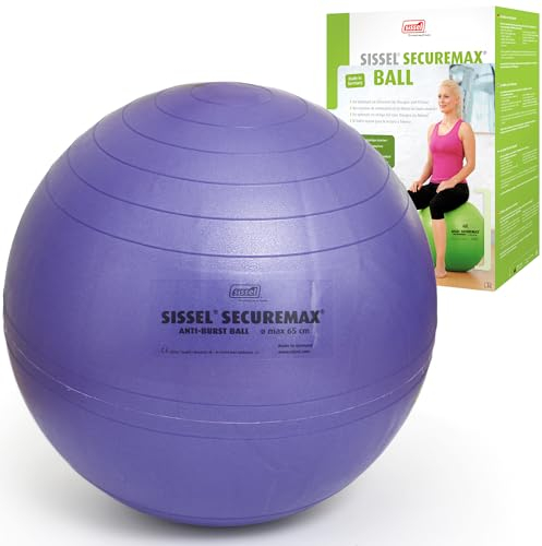 SISSEL® SECUREMAX® Gymnastikball blau-lila | Maße 45 cm | Belastung bis 500 kg | 100% PVC & recyclebar | Für Fitness & Therapie | SECUREMAX-Sicherheitssystem | Inkl. Übungsposter & Stöpselheber