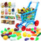deAO Kinder Einkaufswagen Spielset Gefüllt mit 76 Kuststofflebensmitteln Spielzeug für Jungen und Mädchen (Blau)