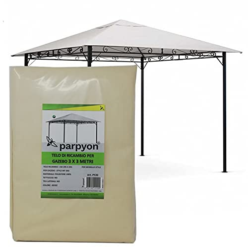 Parpyon® TELO GAZEBO 3X3 COPERTURA in tessuto poliestere 100% - TELO per gazebo da giardino esterno VARI MODELLI – mt 3x3-3x4-3x2 colore BEIGE arredo giardino (3X3 Style)