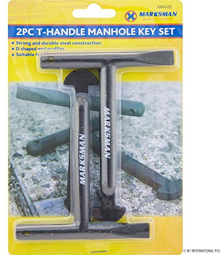 BARGAINSGALORE New 2PC T-Handle Manhole Key Set Steel Construction Heavy Duty D Shaped Tool | Lifter Manhole Cover Lifting Hooks Storm Drain Cover Tool Hook for Moving Lifting and Pulling