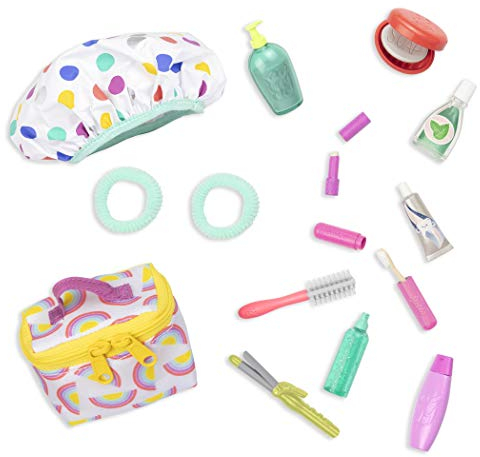 Glitter Girls Puppenzubehör – Reise und Kulturbeutel Zubehör Set mit Schminke, Lockenstab und mehr – Accessoires für 36 cm Puppen, Puppenhaus Puppenmöbel Spielzeug für Kinder ab 3 Jahre (16 Teile)