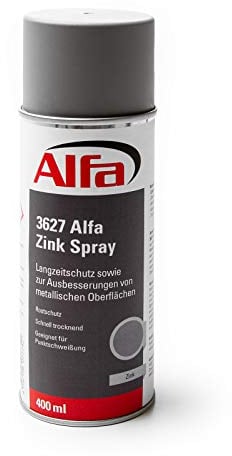 Alfa Zinkspray Zink Spray 400 ml geprüfter Korrosionsschutz Rostschutz aus Zink hitzebeständig schnelltrocknend Grundierung für Metall und Punktschweißung