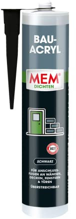 MEM Bau-Acryl, Dichtungsmasse für Risse und Anschlussfugen, Lösemittelfrei, Innen- und Außenbereic, Schwarz, 300 ml