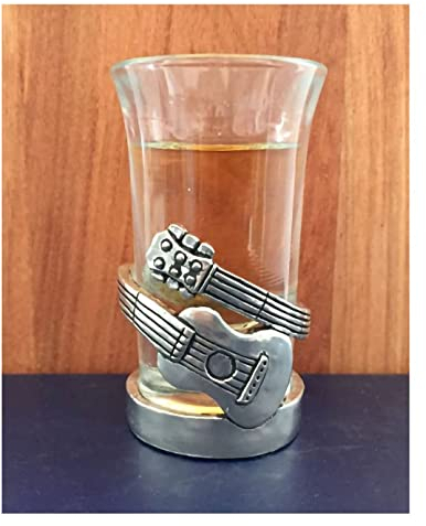 Basic Spirit Guitar Pewter Shot Glass for Music Lover Home Bar, Stocking Stuffer, Party Favor or Gift