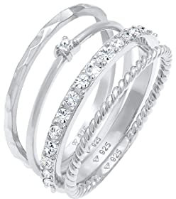 Elli Ring Damen Stapelring 4er Set Gedreht in 925 Sterling Silber