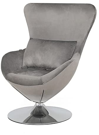 Mingone Sessel Ergonomisch Loungesessel Relaxsessel Modern Samt Stuhl mit Kissen Drehbar Einzelsofa im Wohnzimmer Schlafzimmer Retro-Design (Dunkelgrau)