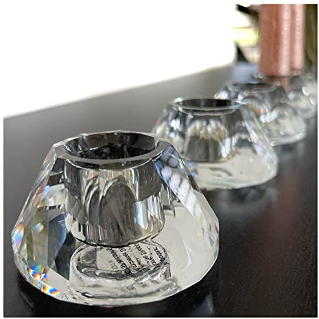 (Diamant) Elegante Kerzenständer aus Kristallglas im 5er Set für Stabkerzen, Diamanten-Form mit Gold/Silber Verspiegelung. Design Kerzenhalter für EIN edles Ambiente!