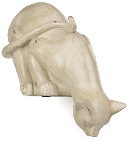 Moritz Deko-Figur Katze schaut herab Kantenhocker aus Polyresin weiß Dekorations Idee Standdeko Tierwelt Statue Haustier Skulptur