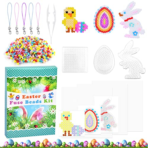 Shinybox Bügelperlen Set Ostern, 1200 5mm Bügelperlen Platten Set, Bunten Bügelperlen, Steckperlen Osterhase zum Basteln Ostereier, zum Basteln Handwerk, Ostern Geschenke für Kinder