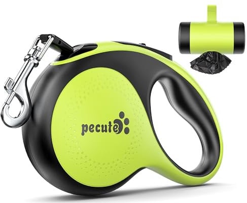Pecute Retractable Dog Leash with Poo Bag Holder, 8m/26.2ft Dog Leash with 360° Tangle-Free Extended, Anti-Slip Handle and Quick Brake Button, Suitable for Dogs Up to 110lbs/50kg in Weight