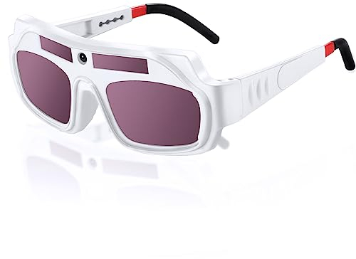 Sxiocta Einstellbare Schweißeraugenbrille,Solarbetriebene Schweißerbrille mit automatischer Verdunkelung,Lichtbogen-PC-Linse,Blendschutz-Schweißerbrille für Schweißschutz (Weiß), 15x6x2 CM