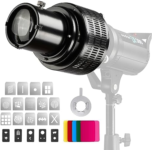 Soonpho Optical Conical Snoot Bowens Mount Gobo Bracket for Photography,Aluminium Alloy GOBO Projector Bowens with 5 Colour Filters & 19 Gobos for Monolight,Studio Flash,Continuous Light