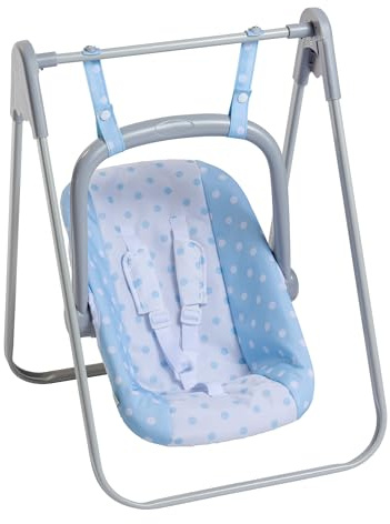 JC Toys - 2-in-1 Hängematte und Stuhl mit Mehreren Positionen, abnehmbar für Puppen bis 45 cm, blau und weiß, mit Punkten, tragbar, leicht, entworfen von Berenguer Boutique, ab 3 Jahren
