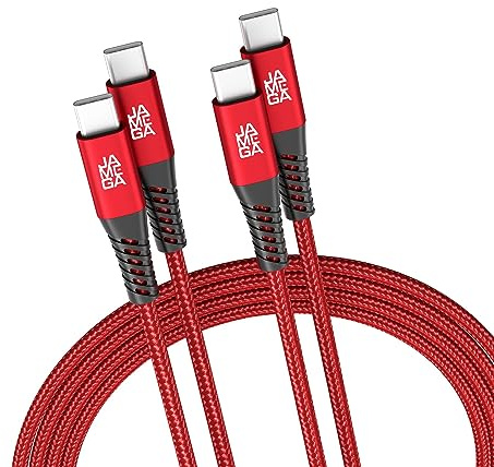 JAMEGA - USB Typ C Kabel Rot 2m 2er Set | USB C Lade & Datenkabel Fast Charge Snyc USB C Stecker auf USB C Stecker kompatibel mit iPhone 15 Pro Max iPad Pro Air Samsung Macbook Tablets Huawei uvm.