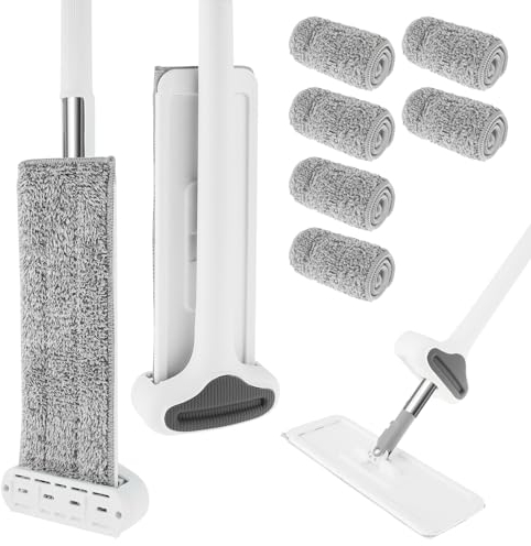 Fyeme piatto autopulente per pigri, piatto 2 in 1, girevole a 360°, set con 6 panni in microfibra, uso bagnato e asciutto, piatto con raschietto per drenaggio
