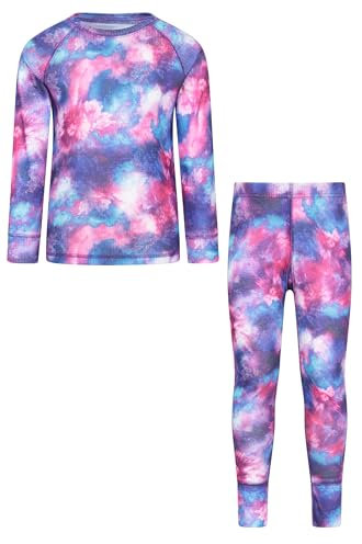 Mountain Warehouse Talus Printed Kids Top & Pant - Lightweight Baselayer Girls & Boys Winter Set, Quick Dry Bottom & Tee, Wicking - Best for Winter, Outdoor, Travelling Dark Purple Teen Size 13 Years