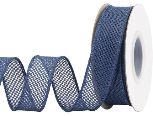 Joycrosso Cinta de arpillera con borde de alambre de 1 pulgada x 10 yardas, azul marino, ideal para manualidades, envoltura de regalos, corona, árbol de Navidad y decoraciones rústicas de boda