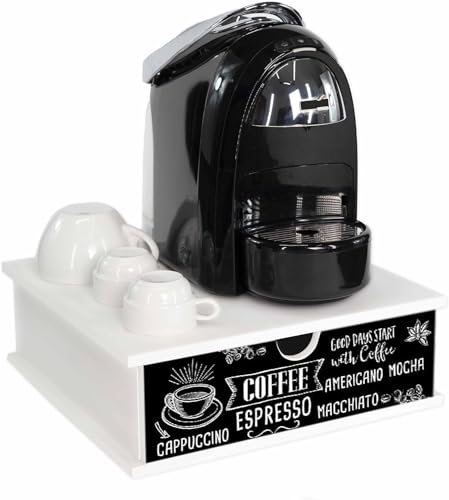mille idee Organizer in Legno Porta Cialde Porta Capsule Cassetto Contenitore Bianco sotto Macchinetta Caffè cm.33x33x11h