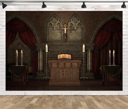 CORFOTO 20x10ft Gothic Church Backdrop Dark European Style Roman Column Arch Photography Background Gothic Crypt Altar Photo Backdrop Halloween Party Decoration Adults Portrait Photo Booth