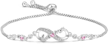 BIZK Infinity Armband Damen 925 Sterling Silber, Unendlichkeit Herz Armbänder Kristallen Verstellbar Armkette Muttertag Geburtstags Weihnachten Geschenk für mama
