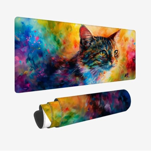 Alfombrilla Ratón XXL 900x300x3mm, Alfombrilla Ratón Gato Mouse Pad, Alfombrilla Escritorio Color Alfombrilla Raton, Alfombrilla Gaming Impermeable, Desk Mat para Jugadores, PC, Oficina, Regalo JC-307