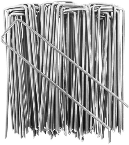 Garden Stakes 6 inches, 100 Pack U-Shaped Tent Stakes, Galvanized Landscape Staples, Ground Stakes for Landscaping Securing Weed Barrier Fabric,Christmas Decorations