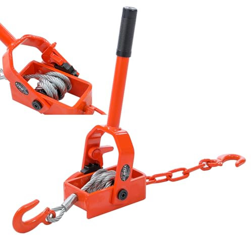 KATSU Tools Treuil à Câble à Cliquet Renforcé 1T, Câble Acier 1.5m x 8mm, 2 Crochets Acier, pour Remorque, Camion et Secours de Véhicule 326018