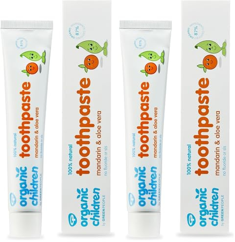 Green People Organic Children Mandarin & Aloe Vera Toothpaste 50ml - Natural for Babies & Kids, Safe if Swallowed, Fluoride & SLS Free, Non Mint (Pack of 2)