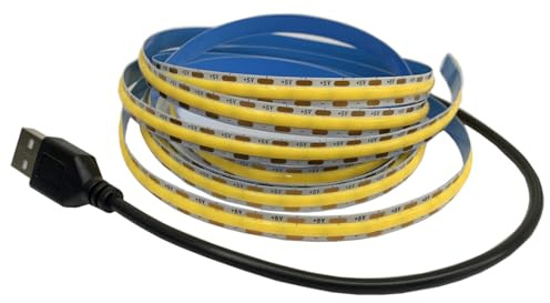 TOPXCDZ 5 V USB COB Led Streifen Licht warm weiß 300 Leds flexible Band DC Nacht Lampe TV Hintergrundbeleuchtung Wohnkultur für Schlafzimmer, Unterschrank, Küche (Warm White, 2M)