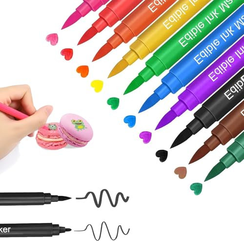 10 Feutres Alimentaires Comestibles – Stylos Double Pointe pour Décoration Gâteaux, Chocolat, Biscuits, Macarons – Encre Alimentaire Sécurisée – Activité Créative Enfant & Pâtisserie