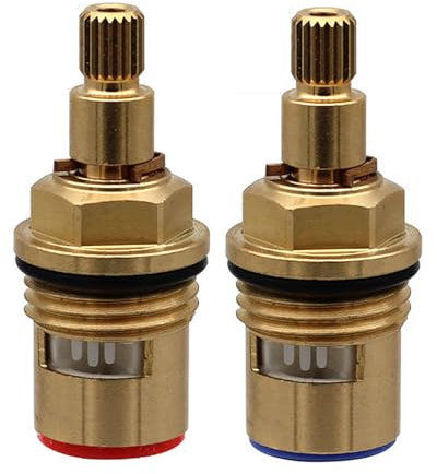 Brass Ceramic 1/4 Turn Tap Valve Cartridge Replacement - 20 Spline Inner Cartridge with Washers & Seals Kit for Mixer Taps, Shower, Bath(Red+Blue)