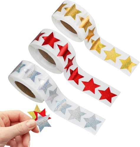 3 rullar blad stjärnklistermärken, julklistermärken självhäftande, glitter stjärnklistermärken belöning klistermärken för barn, scrapbooking, gratulationskort, gåvor, hantverk