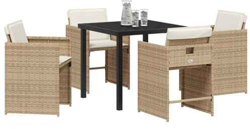 vidaXL 5 Piece Garden Dining Set with Beige and Black Cushions, PE Rattan Table and Chairs, Perfect for Outdoor, 4 Seater, Patio Furniture, Balcony, Lounge, Summer