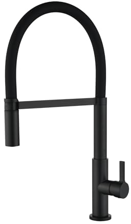 Techzm Kitchen Sink Mixer Tap Flexible Kitchen Tap with Pull Out Sprayer Matte Black Kitchen Sink Tap Single Lever Taps Mixer with Silicone Hose