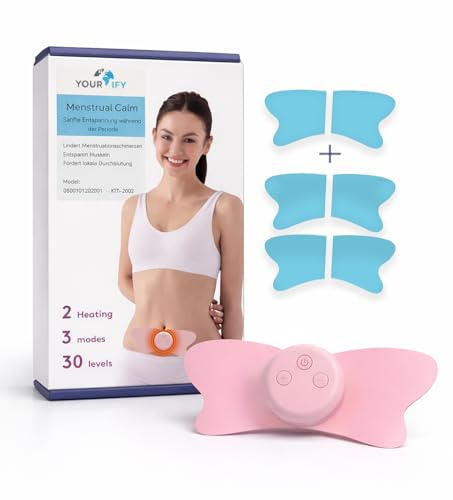 Yourify Menstrual Calm TENS Gerät für Frauen, gegen Menstruationsschmerzen und Endometriose, mit TENS und Wärme Funktion, wiederaufladbarer Akku, inkl. 4 Gelpads