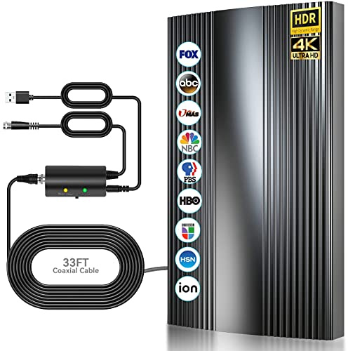 Antenne TV Intérieur Puissante TNT HD,600KM Gamme Antenne Intérieure HDTV Amplificateur Intellectuel Signal,Convient aux HDTV 1080P 4K VHF UHF Chaînes Télévision Gratuites-10M de Câble Coaxial